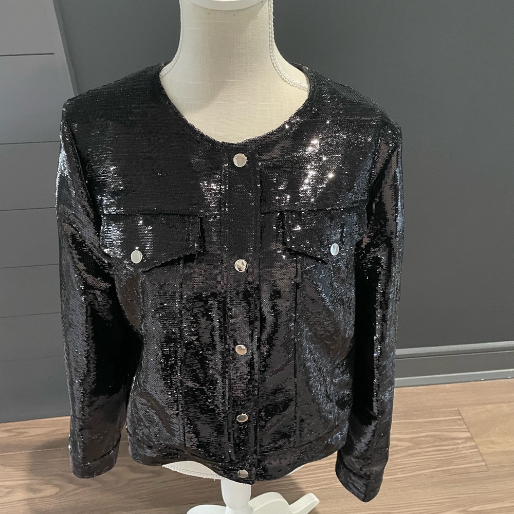Black Sequin Jacket sz large Dolce Cabo